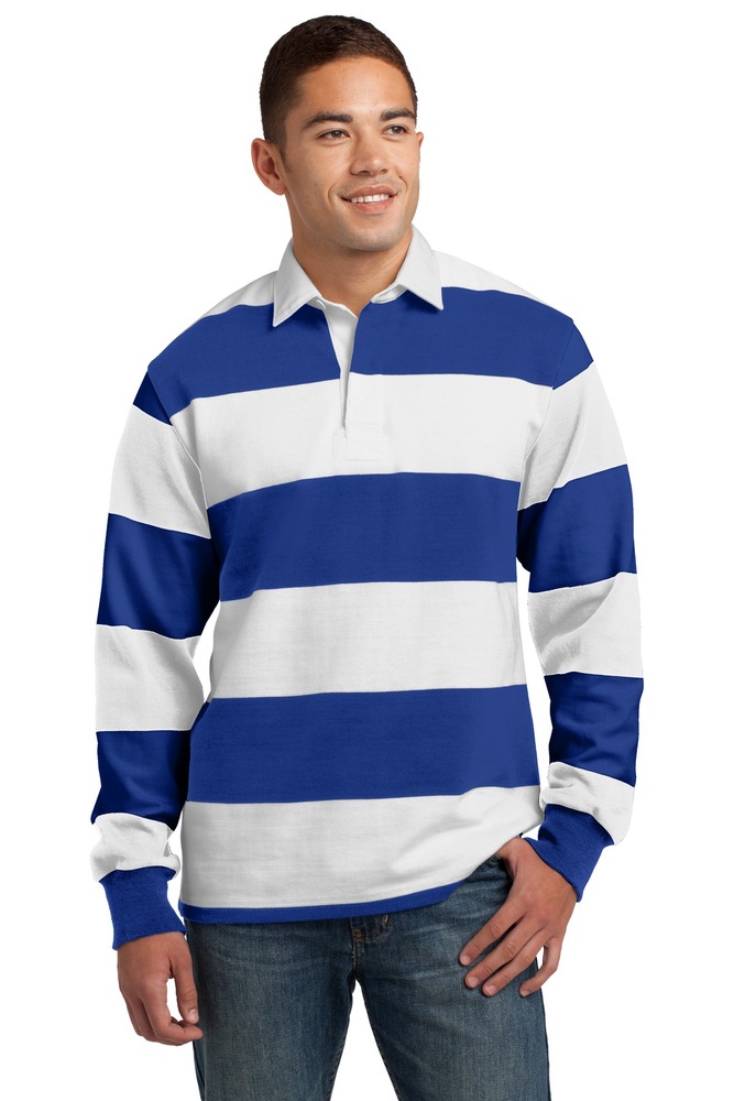 sport-tek st301 classic long sleeve rugby polo Front Fullsize