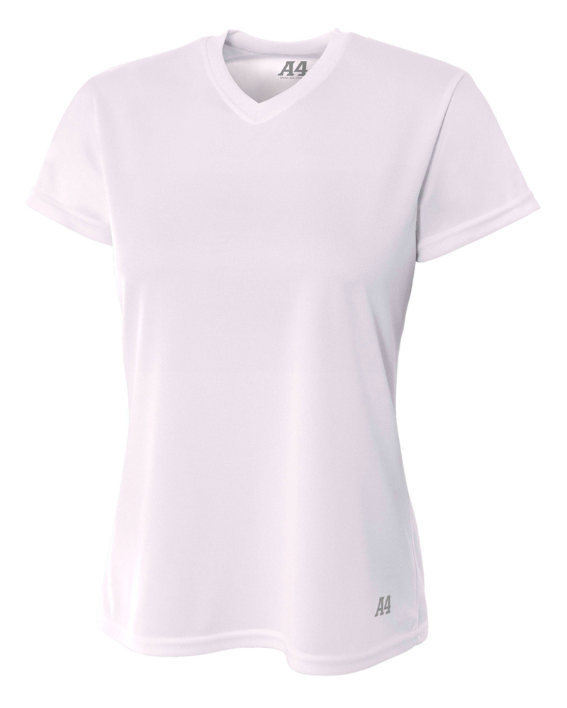 a4 nw3254 ladies' birds-eye mesh v-neck t-shirt Front Fullsize