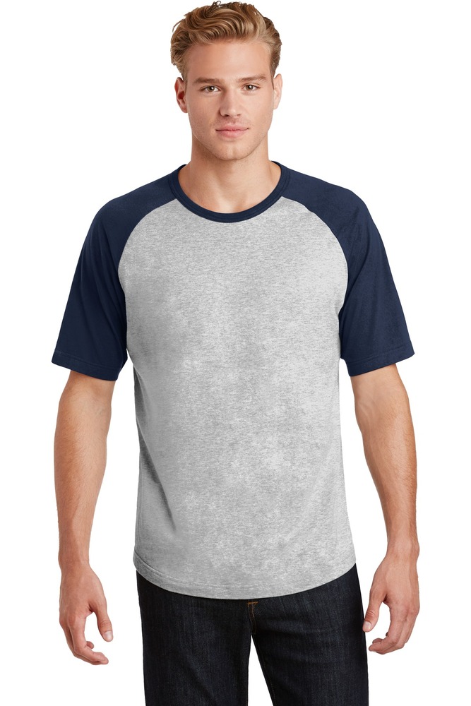 sport-tek t201 short sleeve colorblock raglan jersey Front Fullsize