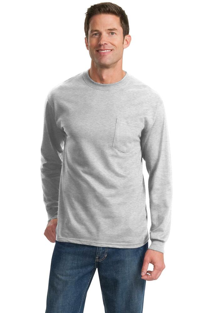 port & company pc61lsp long sleeve essential pocket tee Front Fullsize