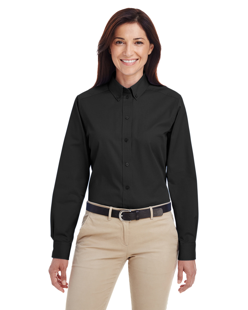 harriton m581w ladies' foundation 100% cotton long-sleeve twill shirt with teflon™ Front Fullsize