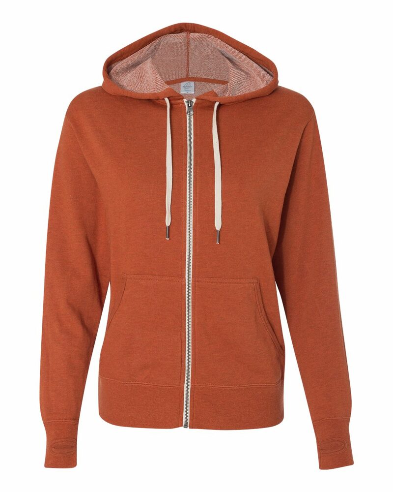 independent trading co. prm90htz unisex heathered french terry full-zip hooded sweatshirt Front Fullsize