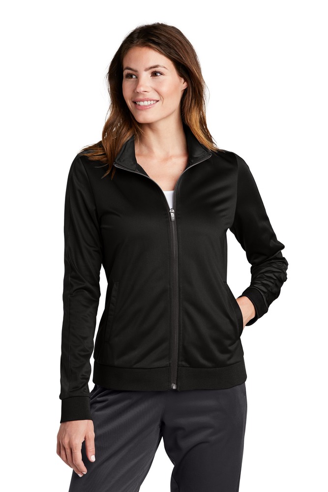 sport-tek lst94 ladies tricot track jacket Front Fullsize