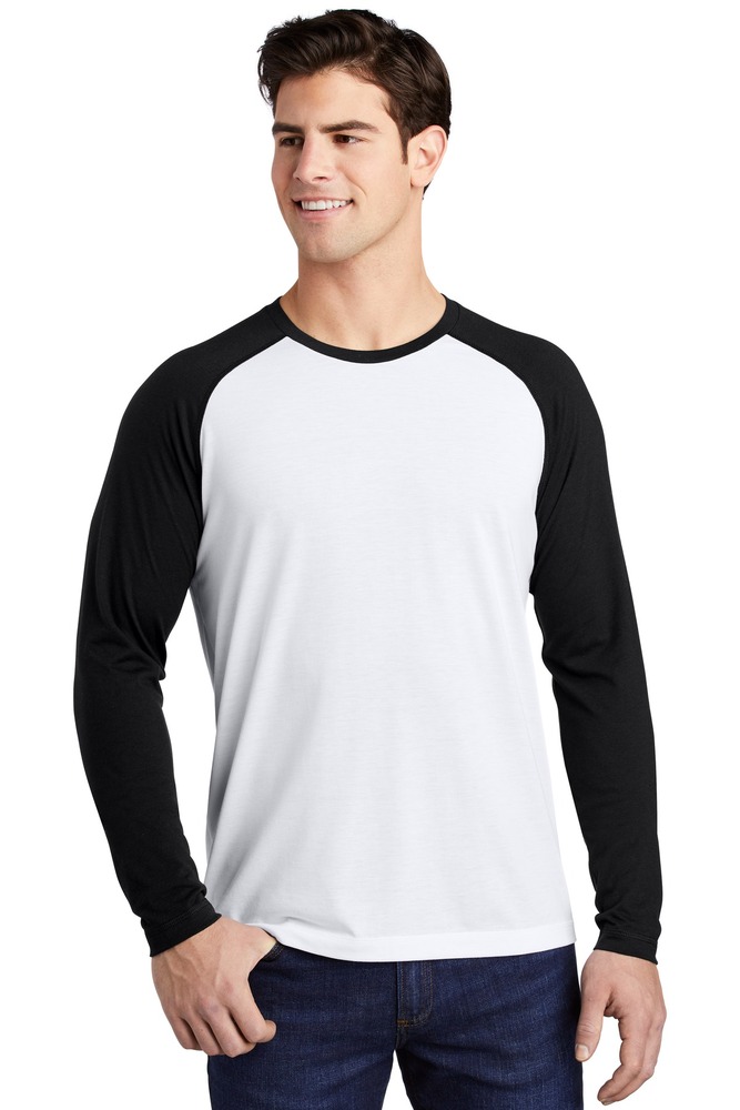 sport-tek st400ls posicharge ® long sleeve tri-blend wicking raglan tee Front Fullsize