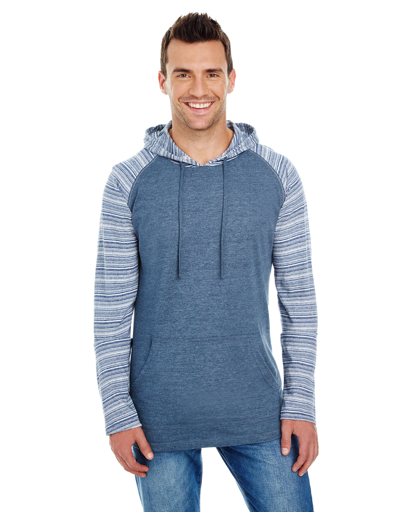 Burnside B8127 Adult Raglan Sleeve Striped Jersey Hooded T-Shirt Front Fullsize"