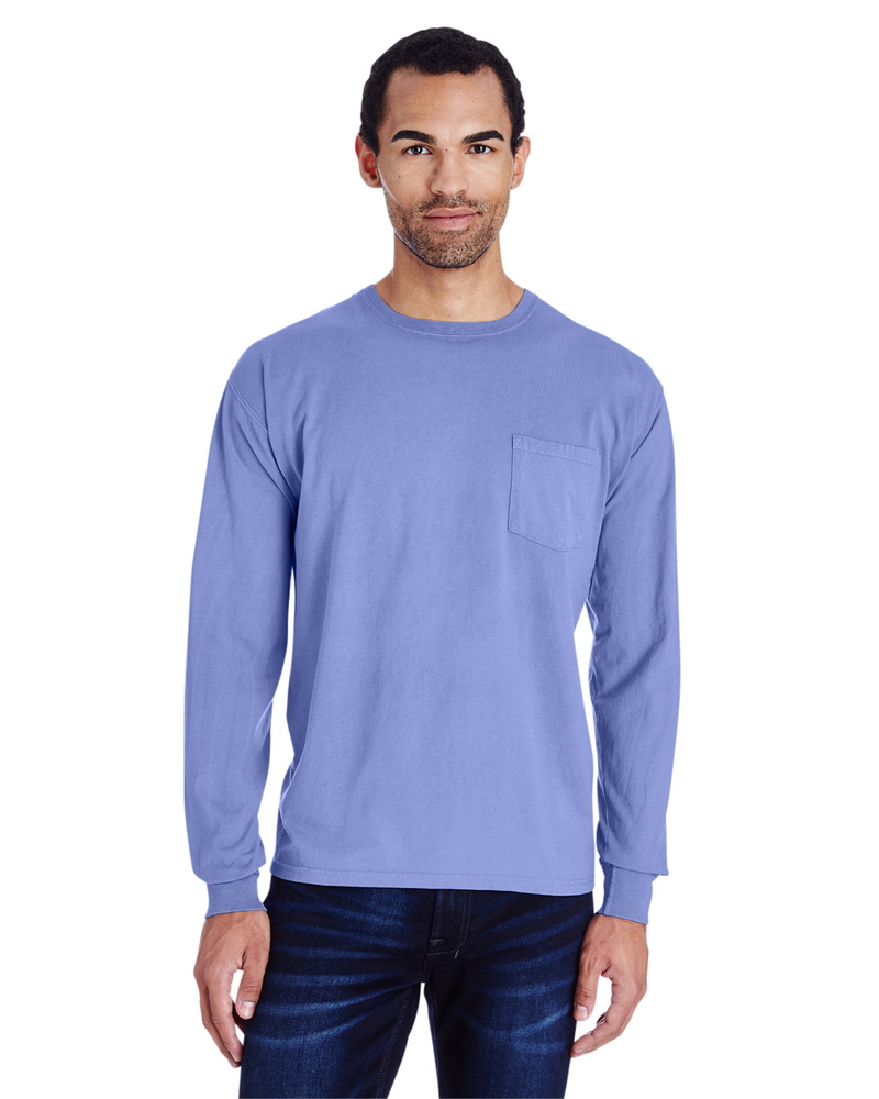 comfortwash by hanes gdh250 unisex 5.5 oz., 100% ringspun cotton garment-dyed long-sleeve t-shirt with pocket Front Fullsize