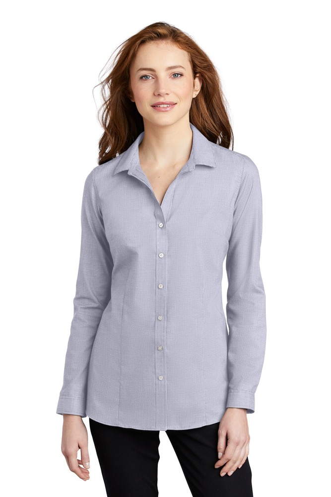 port authority lw645 ladies pincheck easy care shirt Front Fullsize