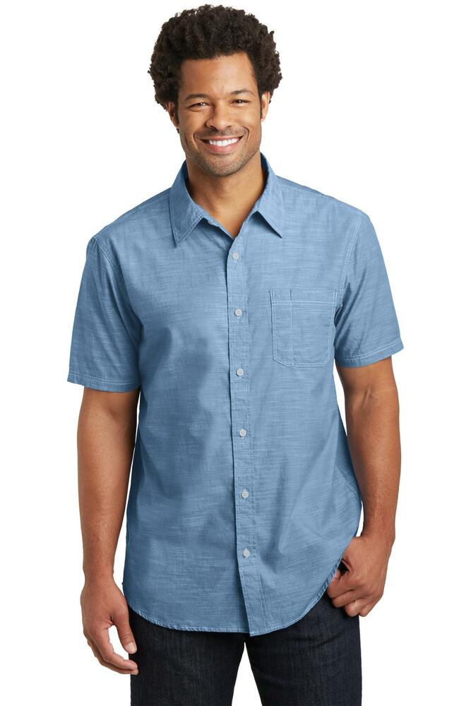 district dm3810 mens short sleeve washed woven shirt Front Fullsize
