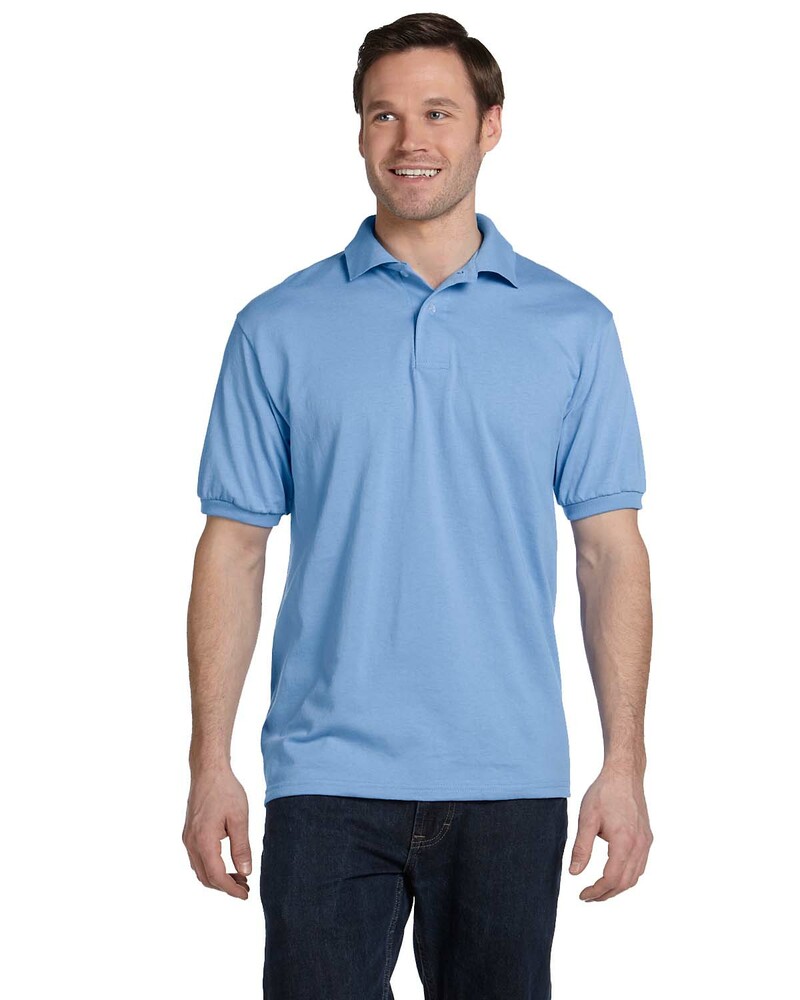 Hanes 054 Adult 50/50 EcoSmart® Jersey Knit Polo Front Fullsize"