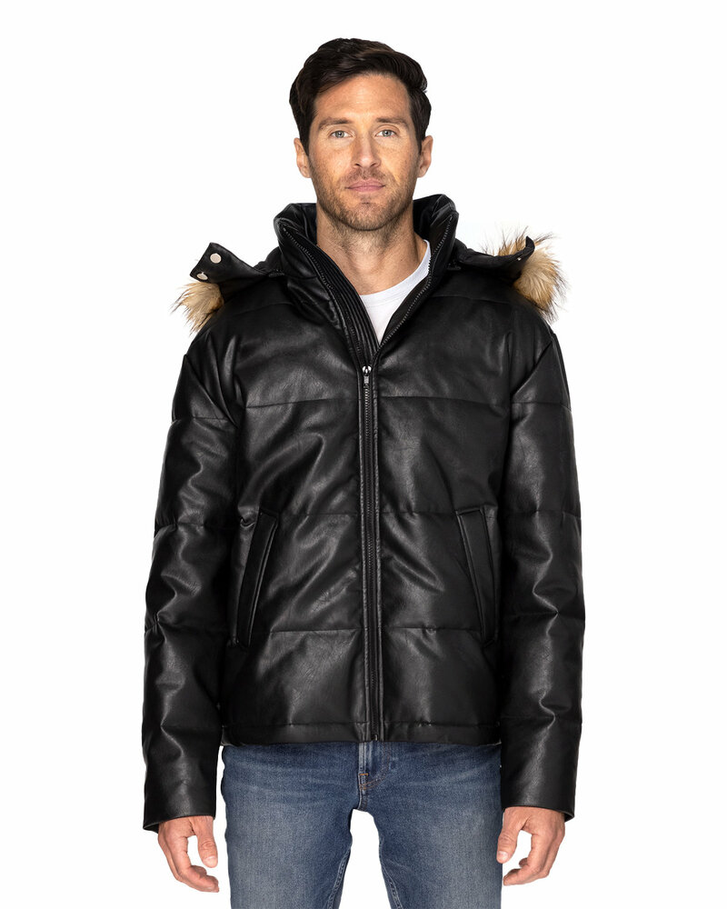 threadfast apparel 397j unisex vegan leather puffer jacket Front Fullsize