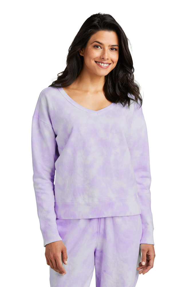 port & company lpc140v ladies beach wash ® cloud tie-dye v-neck sweatshirt Front Fullsize