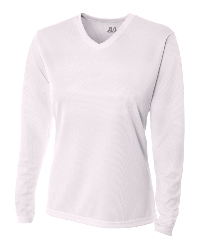 a4 nw3255 ladies' birds-eye mesh long sleeve v-neck t-shirt Front Fullsize