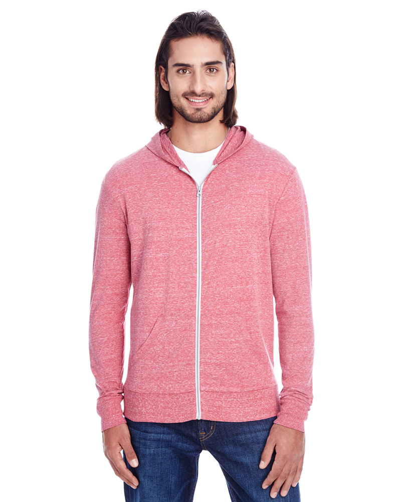 threadfast apparel 302z unisex triblend full-zip light hoodie Front Fullsize
