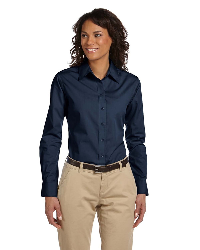 harriton m510w ladies' 3.1 oz. essential poplin Front Fullsize