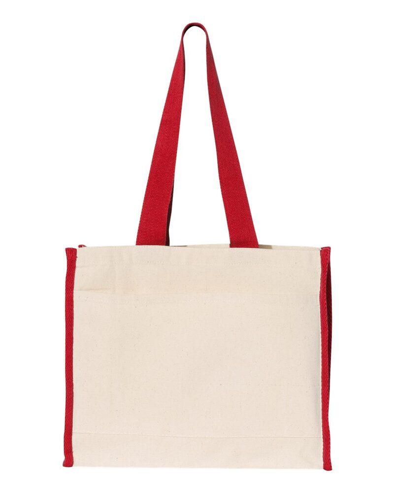 q-tees q1100 14l tote with contrast-color handles Front Fullsize