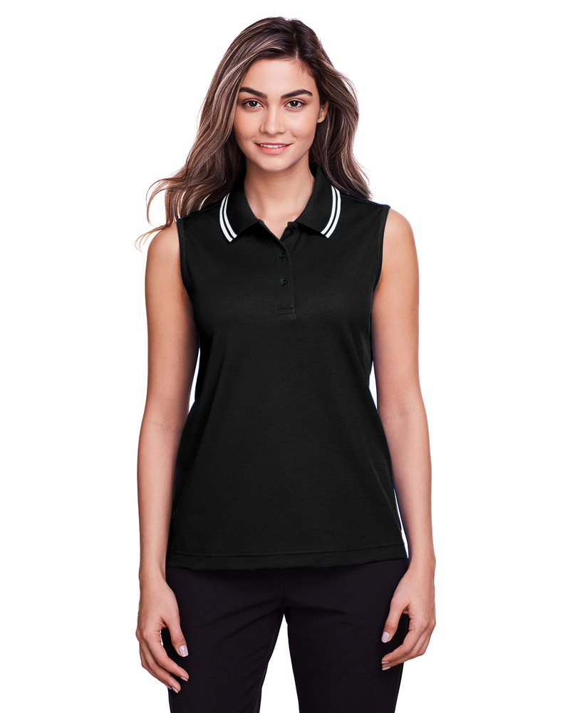 Devon & Jones DG20SW Ladies' CrownLux Performance™ Plaited Tipped Sleeveless Polo Front Fullsize"