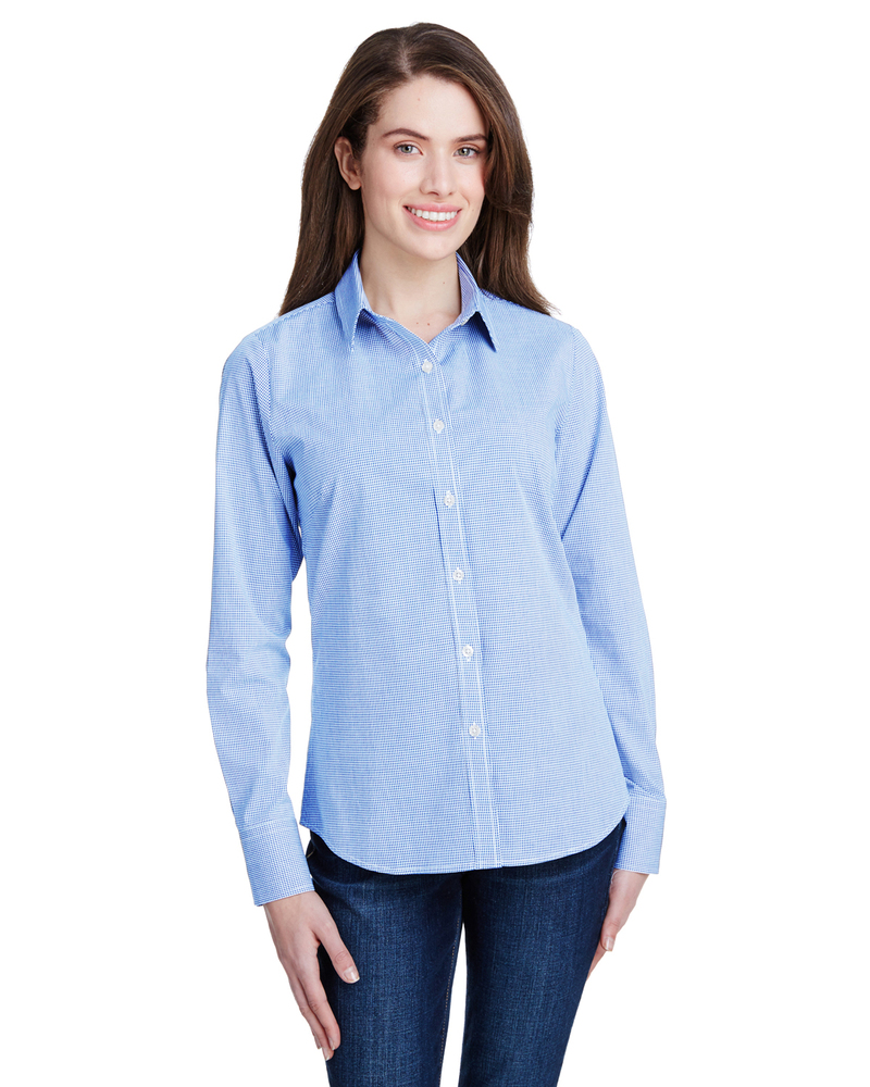 artisan collection by reprime rp320 ladies' microcheck gingham long-sleeve cotton shirt Front Fullsize