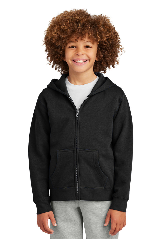 district dt6102y youth v.i.t. ™ fleece full-zip hoodie Front Fullsize