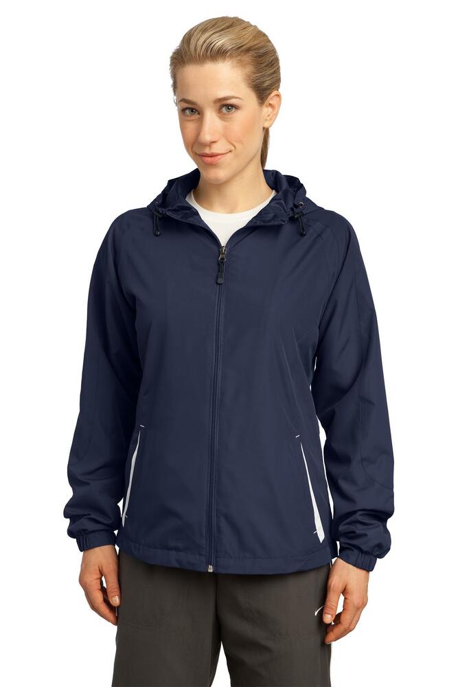 sport-tek lst76 ladies colorblock hooded raglan jacket Front Fullsize