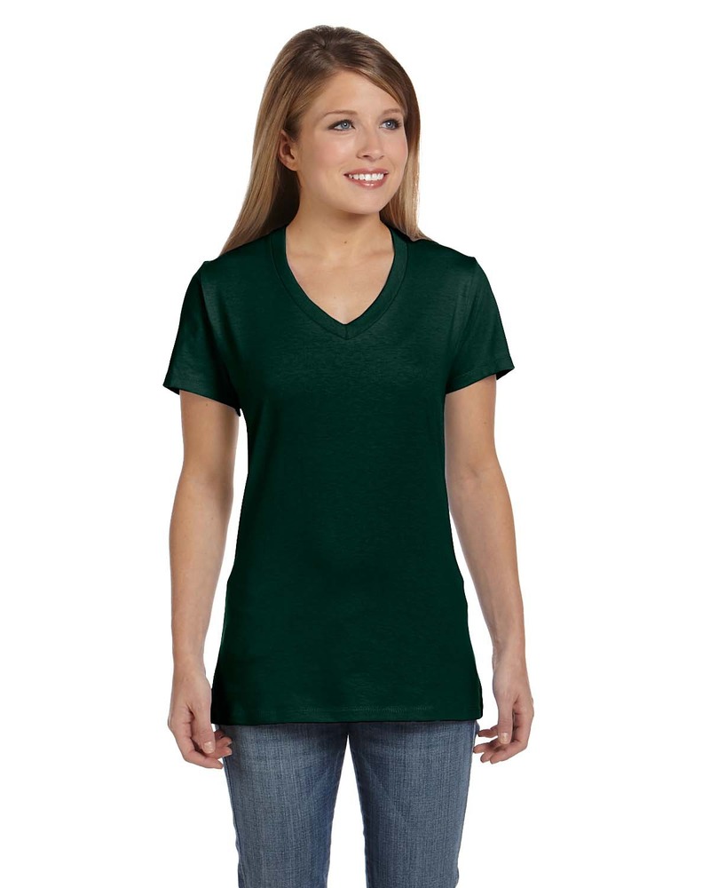 hanes s04v ladies perfect-t v-neck t-shirt Front Fullsize