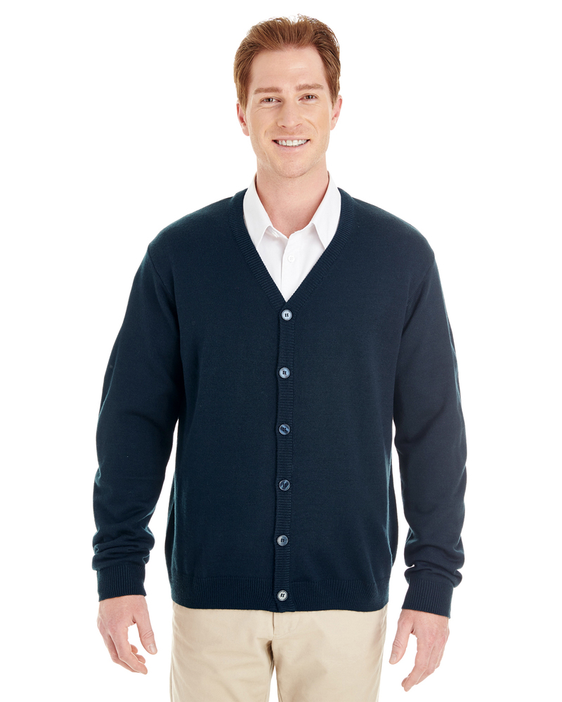 harriton m425 men's pilbloc™ v-neck button cardigan sweater Front Fullsize