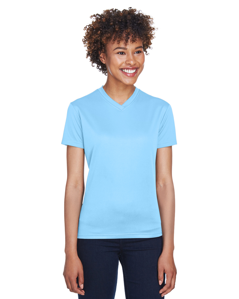 UltraClub 8400L Ladies' Cool & Dry Sport V-Neck T-Shirt Front Fullsize"