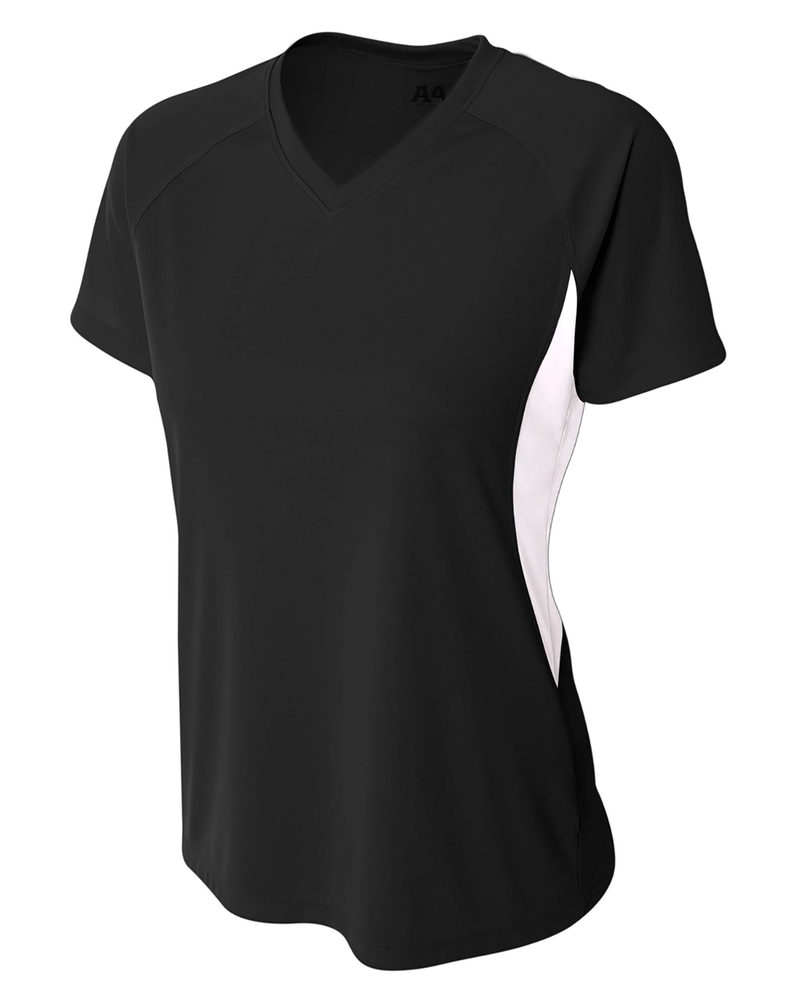 a4 nw3223 ladies' color block performance v-neck t-shirt Front Fullsize