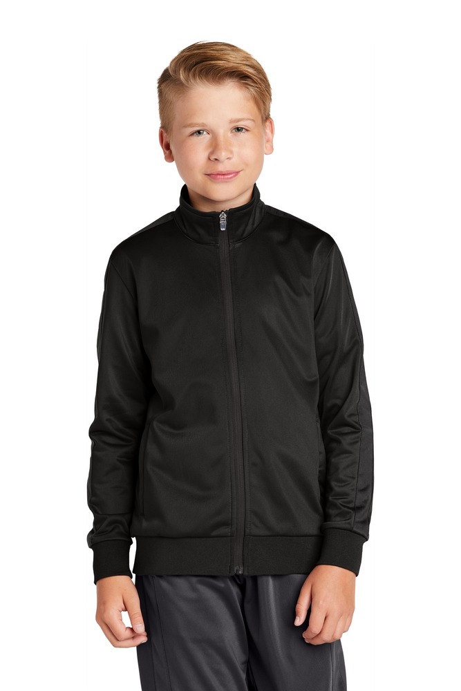 sport-tek yst94 youth tricot track jacket Front Fullsize