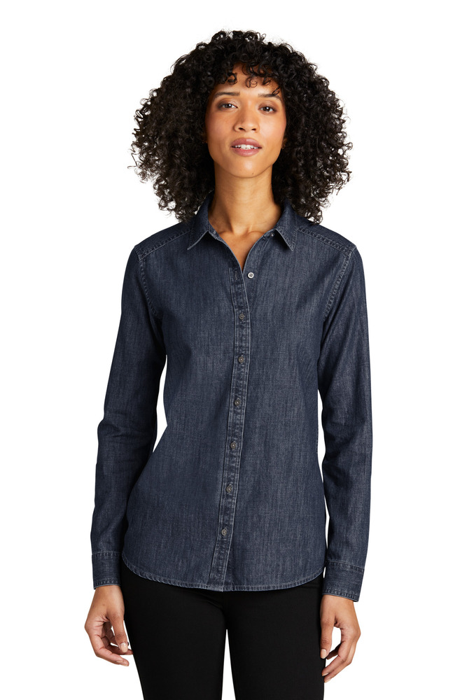 port authority lw676 ladies long sleeve perfect denim shirt Front Fullsize