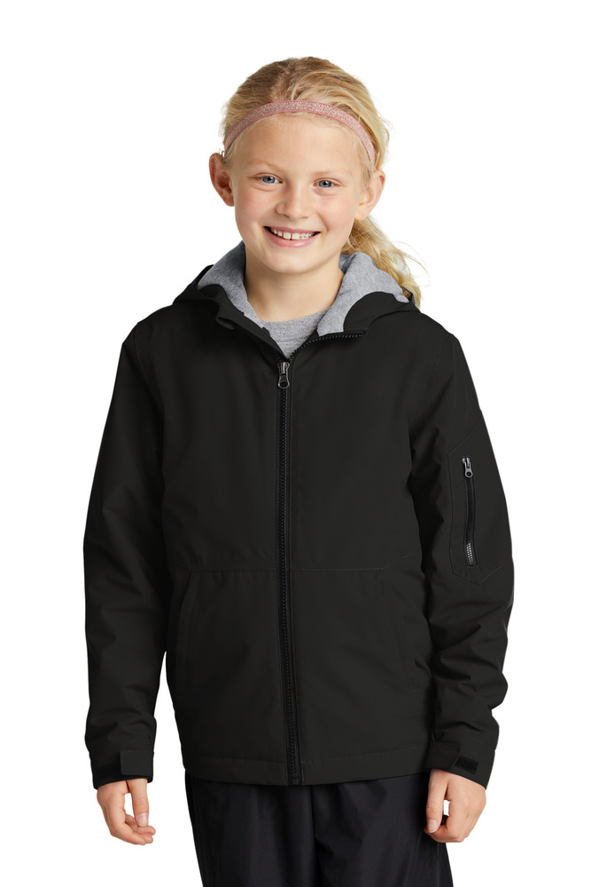 sport-tek yst56 youth waterproof insulated jacket Front Fullsize