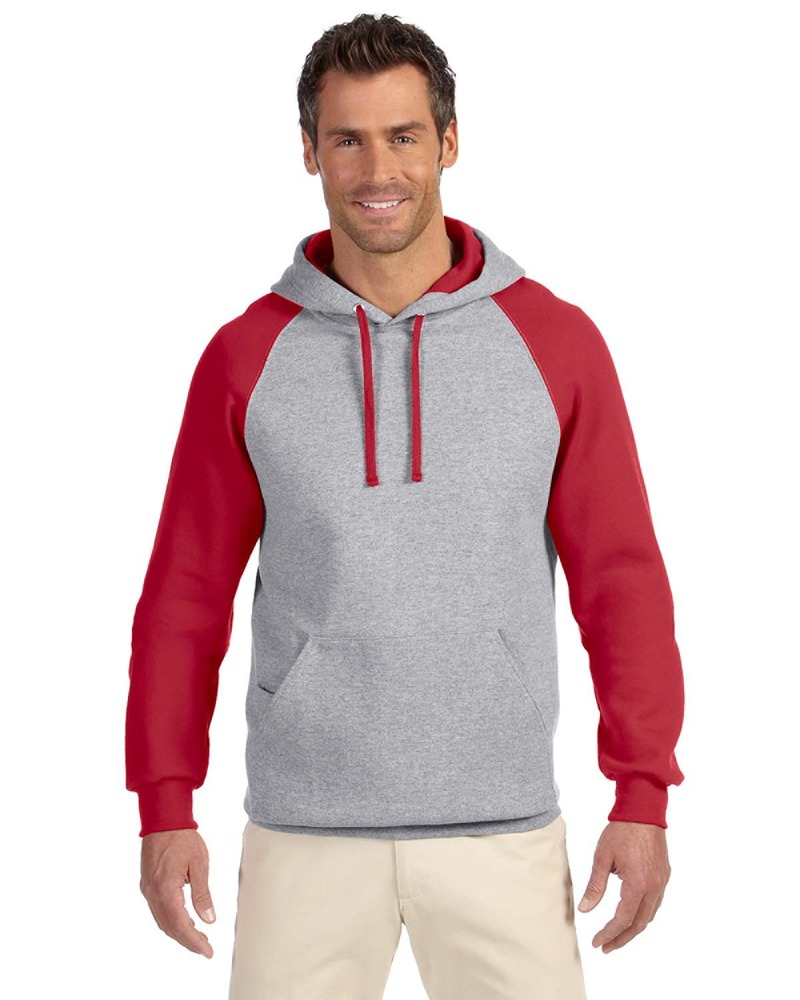 Jerzees 96CR Adult 8 oz. NuBlend® Colorblock Raglan Pullover Hood Front Fullsize"