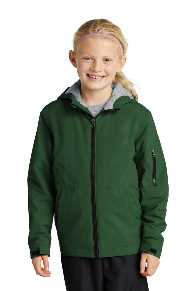 sport-tek yst56 youth waterproof insulated jacket Front Fullsize