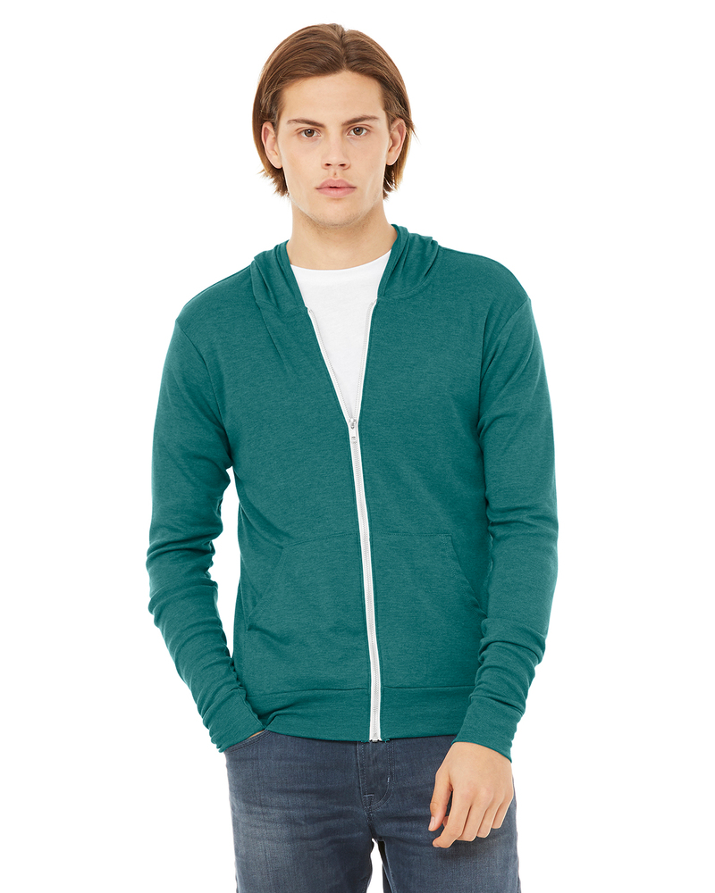 bella + canvas 3939 unisex triblend full-zip lightweight hoodie Front Fullsize