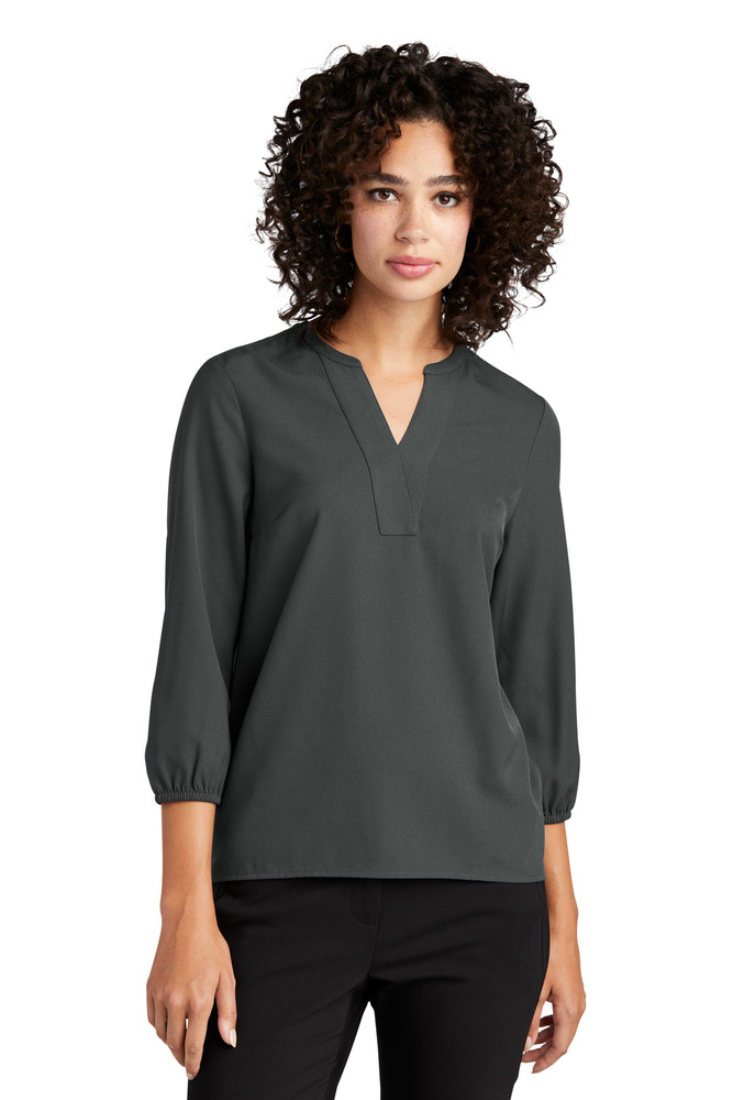 mercer+mettle mm2011 women's stretch crepe 3/4-sleeve blouse Front Fullsize