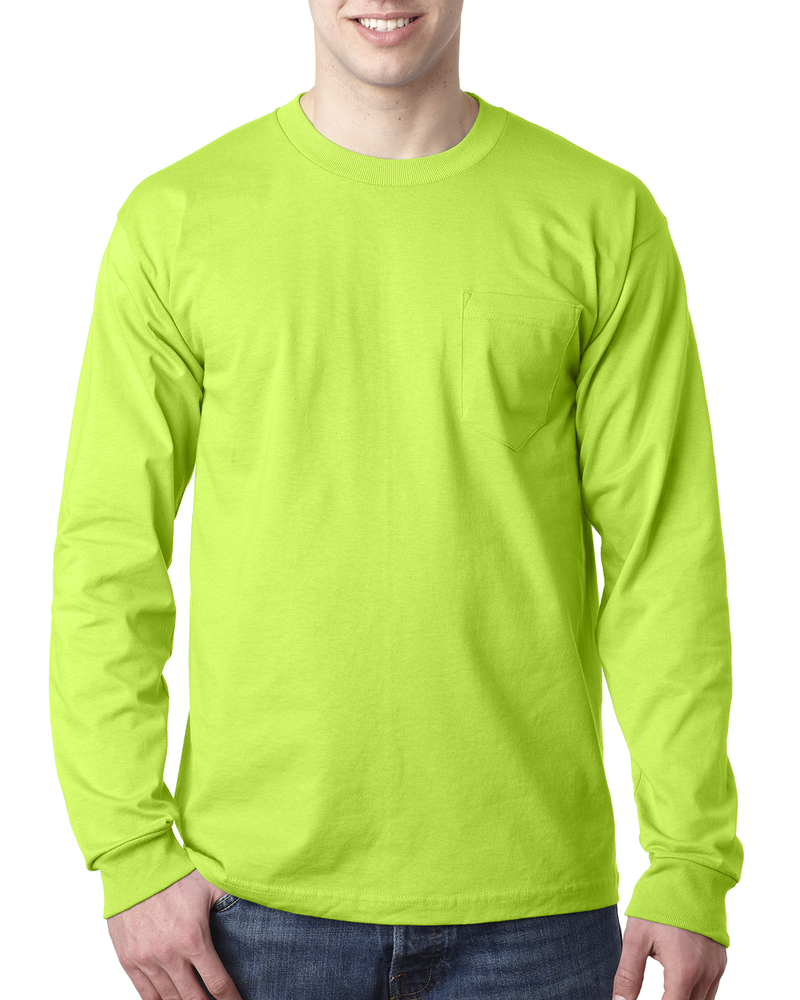 bayside ba8100 adult 6.1 oz., 100% cotton long sleeve pocket t-shirt Front Fullsize