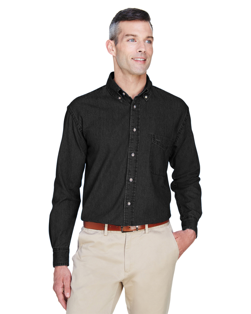 harriton m550t men's tall 6.5 oz. long-sleeve denim shirt Front Fullsize