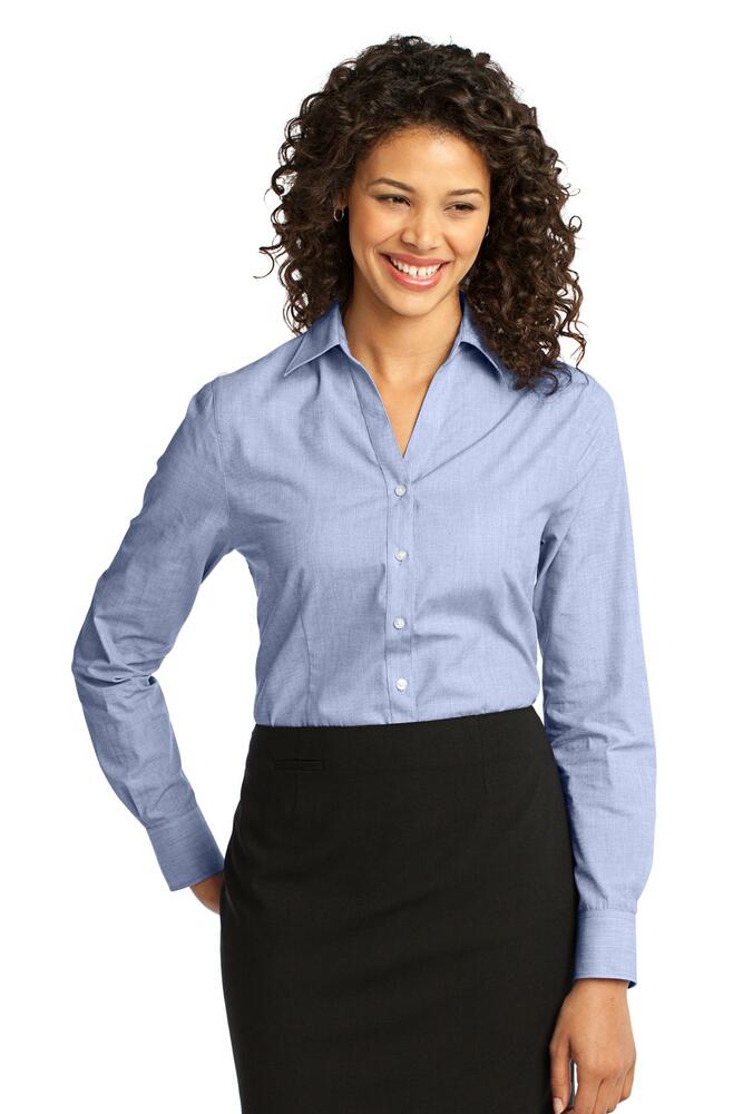 Port Authority L640 Ladies Crosshatch Easy Care Shirt Front Fullsize"