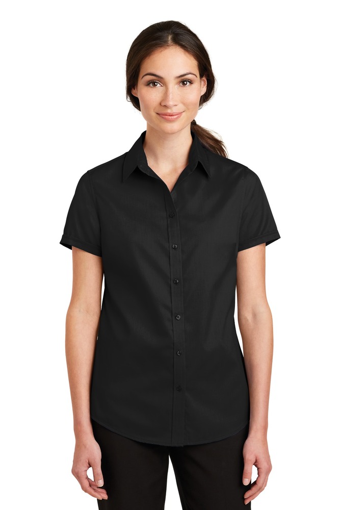 port authority l664 ladies short sleeve superpro ™ twill shirt Front Fullsize