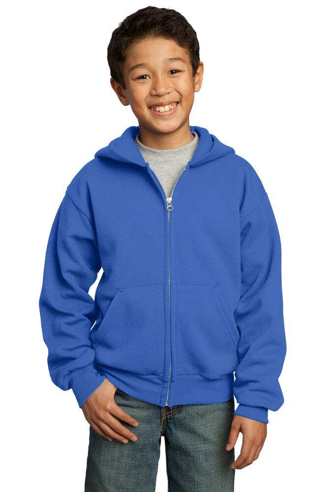 Port & Company PC90YZH Youth Core Fleece Full-Zip Hooded Sweatshirt Front Fullsize"