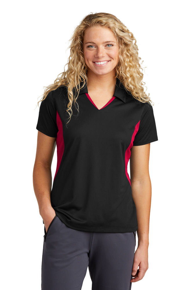 sport-tek lst655 ladies side blocked micropique sport-wick ® polo Front Fullsize