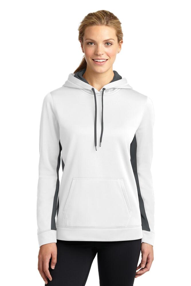 sport-tek lst235 ladies sport-wick ® fleece colorblock hooded pullover Front Fullsize