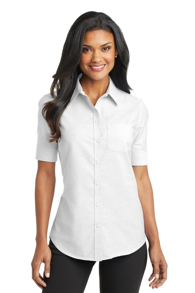 port authority l659 ladies short sleeve superpro ™ oxford shirt Front Fullsize