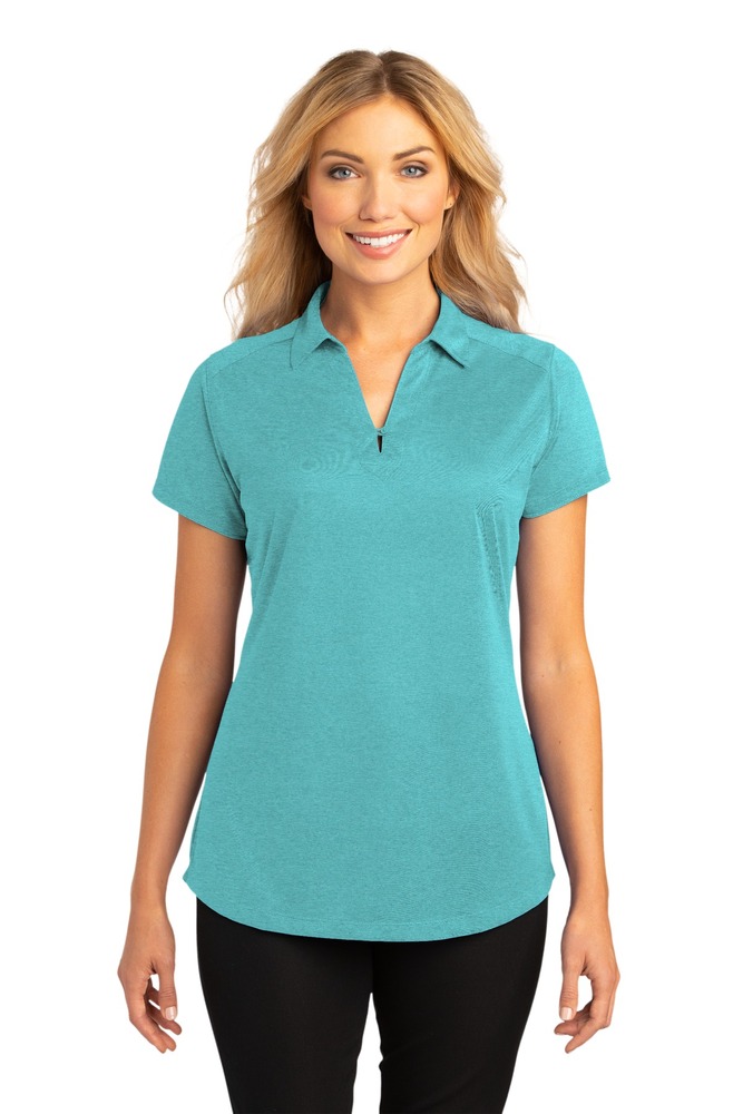 port authority l574 ladies digi heather performance polo Front Fullsize