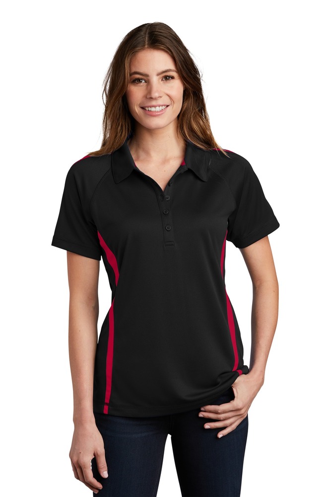 sport-tek lst685 ladies posicharge ® micro-mesh colorblock polo Front Fullsize