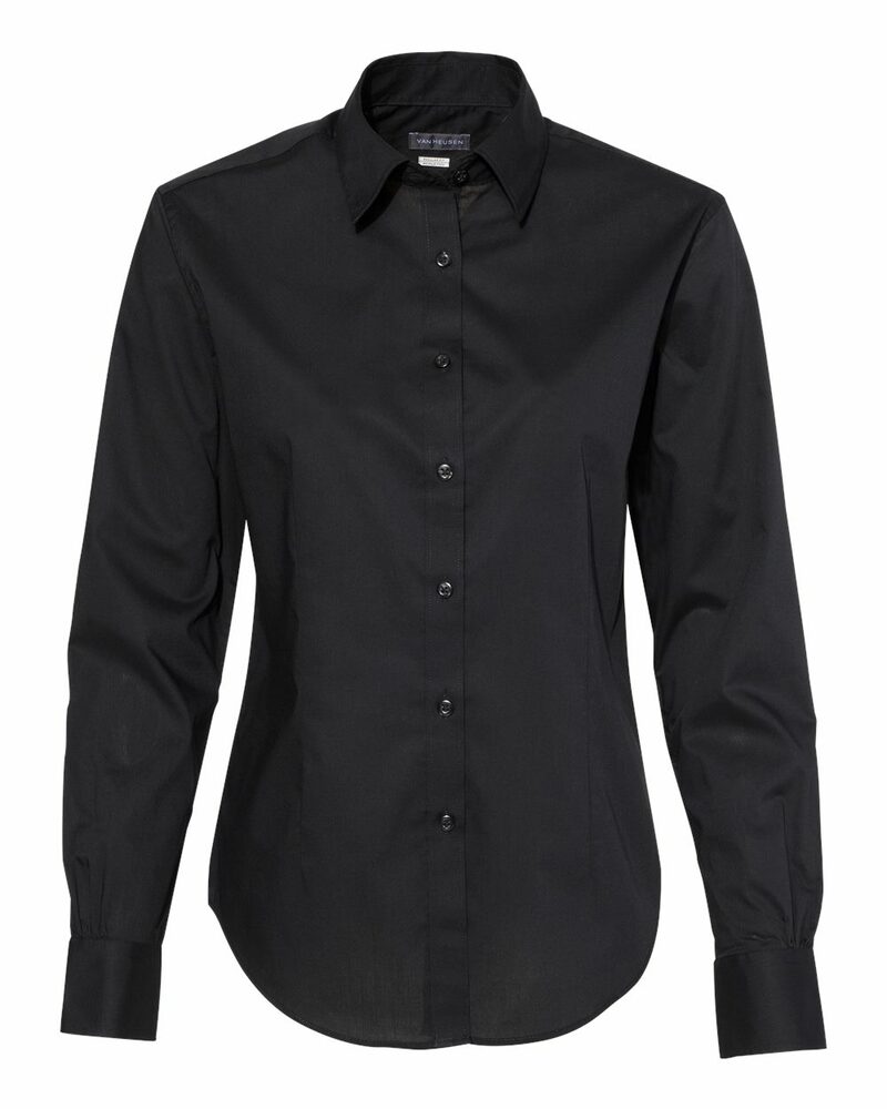 van heusen 13v5053 women's cotton/poly solid point collar shirt Front Fullsize