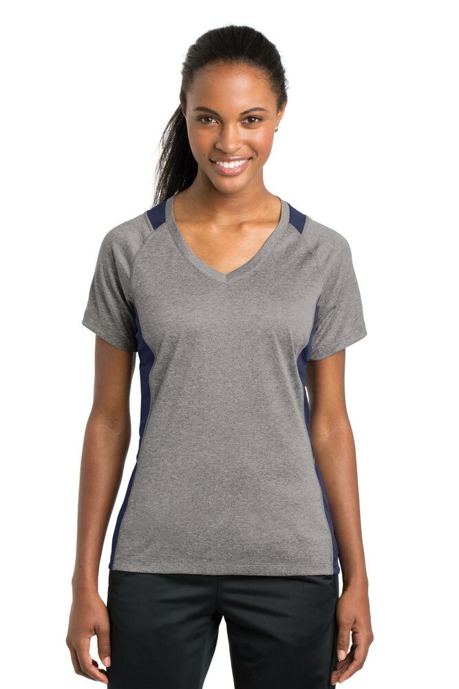 Sport-Tek LST361 Ladies Heather Colorblock Contender ™ V-Neck Tee Front Fullsize"