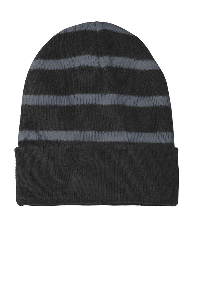 Sport-Tek STC31 Striped Beanie with Solid Band Front Fullsize"