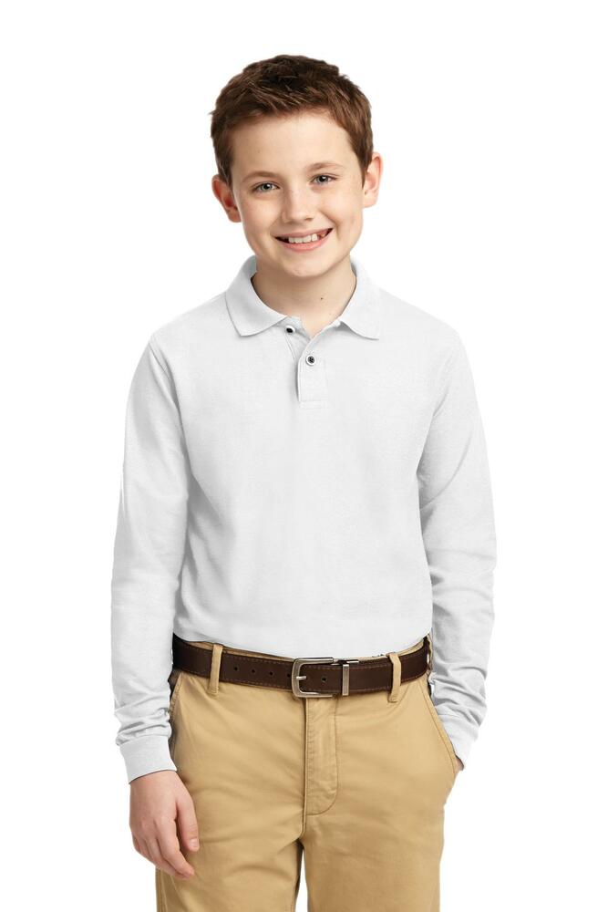 port authority y500ls youth long sleeve silk touch™ polo Front Fullsize