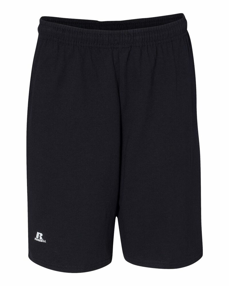 russell athletic 25843m essential jersey cotton 10" shorts with pockets Front Fullsize