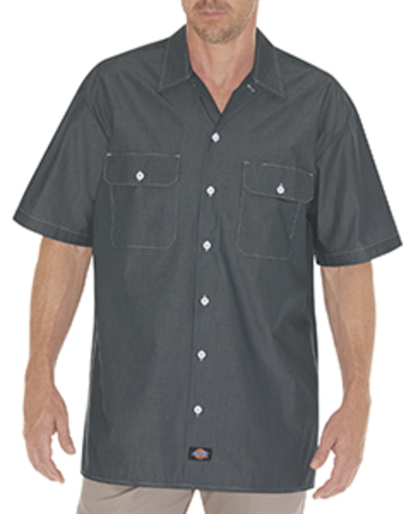 dickies ws509 unisex relaxed fit short-sleeve chambray shirt Front Fullsize